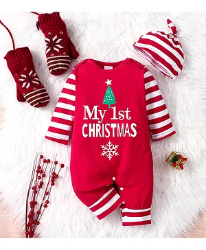 SAPS My 1st Christmas Romper With Beanie - Red