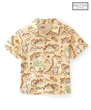 Babyhug Cotton Knit Half Sleeve Dino Printed Shirt - Beige