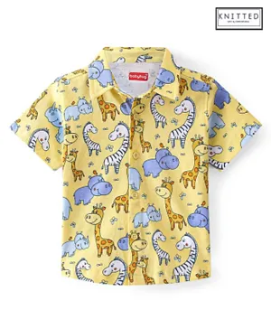 Babyhug Cotton Knit Half Sleeves Giraffe Printed Regular Shirt - Yellow