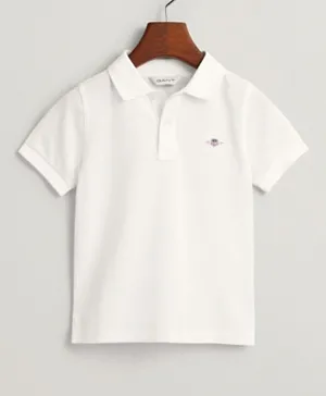 Gant Logo Embroidered Cotton Polo T-Shirt - White