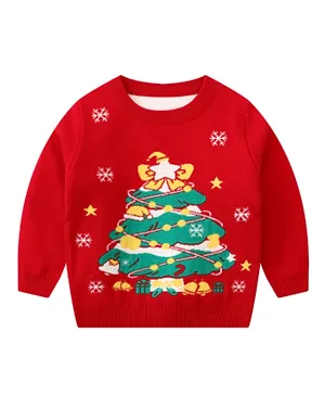 SAPS Christmas Tree Print Pullover - Red