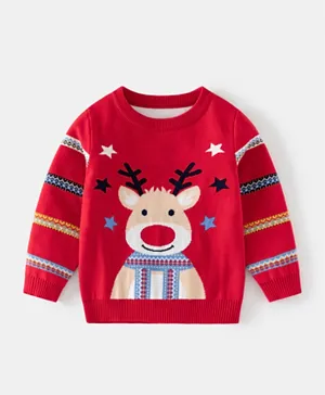 SAPS Reindeer Print Pullover - Red