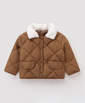 SAPS White Collared Padded Jacket - Brown