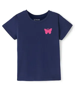 Pine Kids 100% Cotton Half Sleeves Round Neck T-Shirt Butterfly Print - Navy Peony