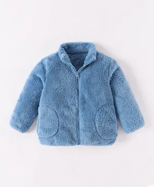 SAPS Solid Fleece Zippered Jacket - Blue