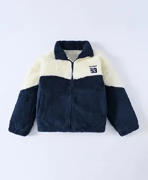 SAPS Sport 53 Embroidered Fleece Jacket - Cream & Navy Blue