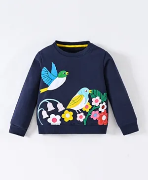 SAPS Birds And Flowers Patch Sweatshirt - Navy Blue