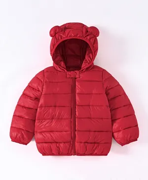 SAPS Solid Padded Jacket With Ears On Hood - Red