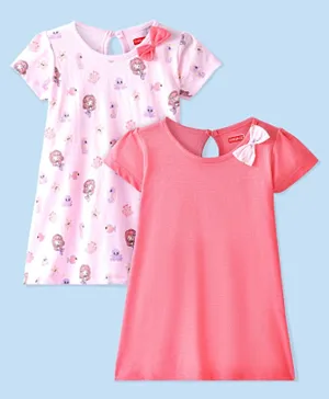 Babyhug 100% Cotton Half Sleeves Frocks With Mermaid Print Pack Of 2 - Pink