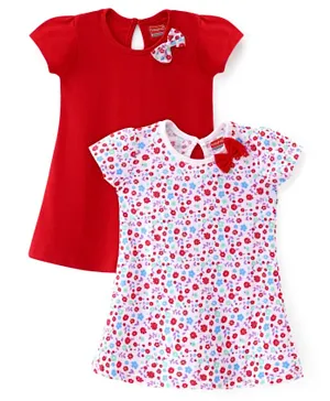 Babyhug 100% Cotton Single Jersey Knit Half Sleeves Frock Floral Print Pack Of 2 - Red & White