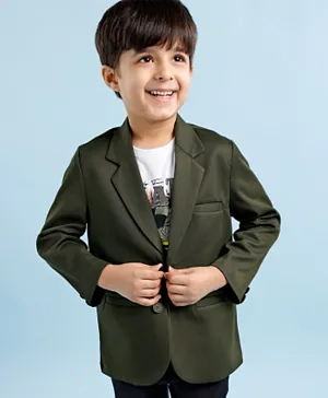 Babyhug Full Sleeves Party Wear Blazer With Graphic Printed T-Shirt - Green & White