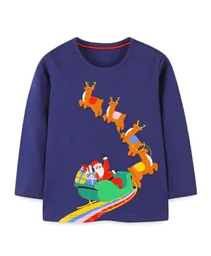 SAPS Santa With Reindeers Graphic Sweatshirt - Blue