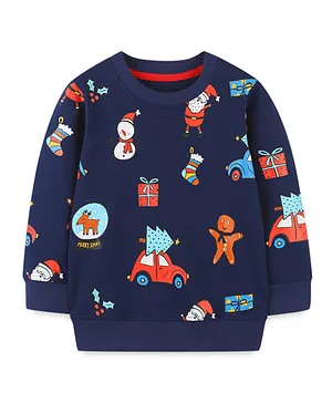 SAPS Christmas All Over Printed Sweatshirt - Navy Blue