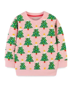 SAPS Christmas Trees & Stars All Over Printed Sweatshirt - Pink
