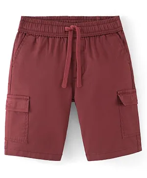 Pine Kids Cotton Woven Elastane Above Knee Length Solid Color Shorts - Brick Red