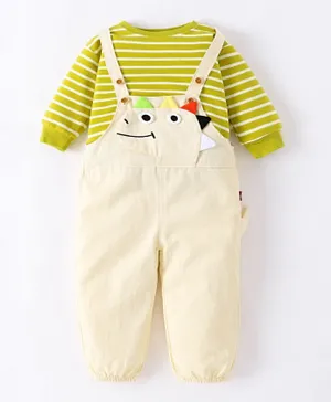 SAPS Dino Patched Dungaree With T-shirt - Multicolor