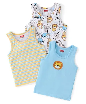 Babyhug 100% Cotton Knit Sleeveless Sando Stripes & Lion Print Pack of 3 - Multicolour