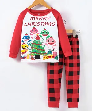 SAPS Merry Christmas Full Sleeves Night Suit - Red