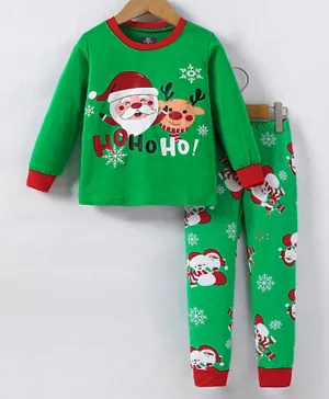 SAPS Santa Print Full Sleeves Night Suit - Green