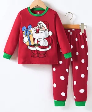 SAPS Santa Print Full Sleeves Night Suit - Red