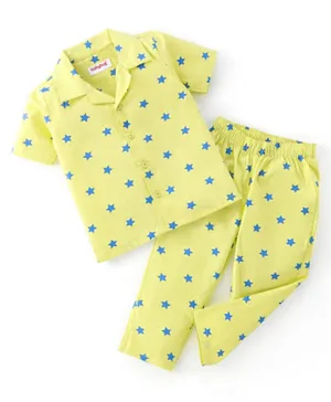 Babyhug Cotton Woven Half Sleeves Shirt & Pyjama Set Star Print - Green