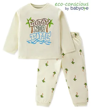 Babyoye 100% Cotton With Anti Bacterial Finish Full Sleeves Night Suit Tropical Theme - Cream
