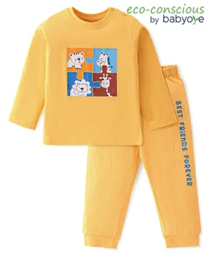 Babyoye 100% Cotton With Anti Bacterial Finish Full Sleeves Night Suit With Animals Print - Orange