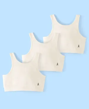 Pine Kids Cotton Sleeveless Bralettes Solid Colour Set of 3 -White