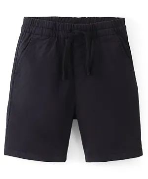 Pine Kids Cotton Elasticated Above Knee Length Solid Colour Shorts - Black