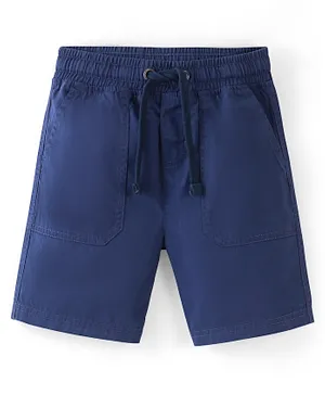 Pine Kids Cotton Woven Above Knee Length Solid Color Stretchable Twill Shorts With Elasticated Waist - Navy Blue