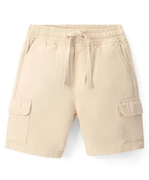 Pine Kids Cotton Elasticated Above Knee Length Solid Colour Shorts - Beige