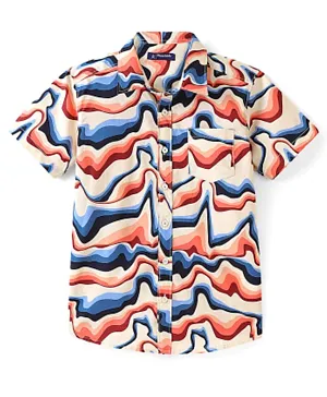 Pine Kids Cotton Short Sleeves All Over Printed Shirt - Orange and Blue
