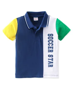 Babyhug Cotton Knit Half Sleeves Cut & Sew Polo T-Shirt Text  Graphics- Multicolour