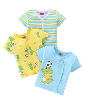 Babyhug 100% Cotton Interlock Knit Half Sleeves Front Open Vests Striped & Croc Print Pack Of 3 - Multicolour