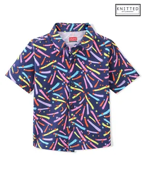 Babyhug 100% Cotton Knit Half Sleeves Shirt With Stars Print - Navy Blue