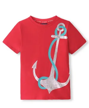 Pine Kids Cotton Knit Half Sleeves T-Shirt Anchor Print - Red