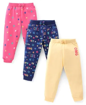 Babyhug Cotton Full Length Lounge Pant Stars & Text Print Pack of 3- Multi Color