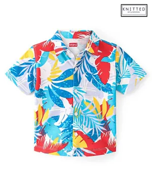 Babyhug 100% Cotton Knit Half Sleeves Regular Collar Tropical Print Shirt - Multicolour