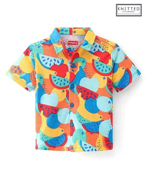 Babyhug 100% Cotton Knit Half Sleeves Regular Collar Shirt With Watermelon Print- Multicolor