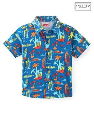 Babyhug 100% Cotton Half Sleeves Shirt Beach Print - Blue