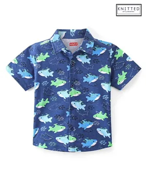 Babyhug 100% Cotton Knit Half Sleeve Shirt With Sharks Print - Blue
