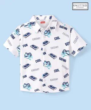 Babyhug 100% Cotton Knit Half Sleeve Shirt With Cool Dino Print - Blue & White