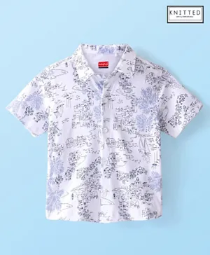 Babyhug 100% Cotton Knit Half Sleeve Shirt With Town Print - White & Blue