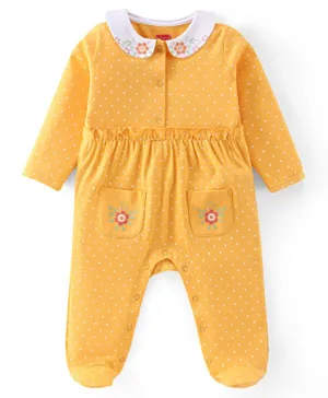 Babyhug Full Sleeves Sleepsuit Polka Dot Print - Yellow