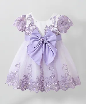 Kookie Kids Sequin Embellished & Embroidered Party Dress - Purple