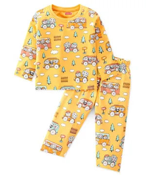 Babyhug Interlock Knit Full Sleeves Night Suit Jungle Animals Printed - Yellow