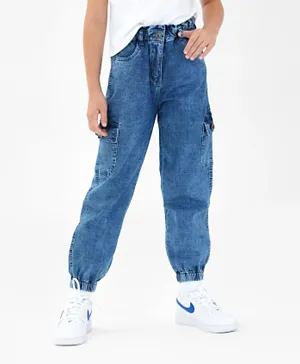 Primo Gino Washed Cargo Jeans - Blue