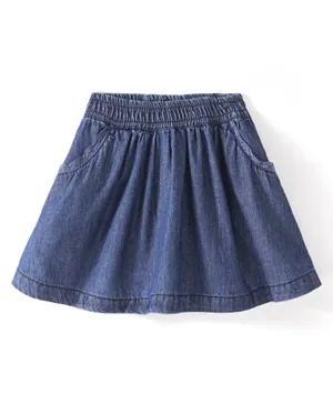 Bonfino 100% Cotton Flared Solid Skirt with Pockets - Navy Blue