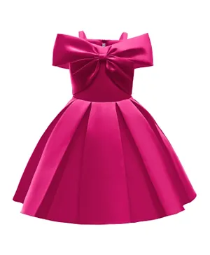 Kookie Kids Solid Bow Front Party Dress - Fuchsia