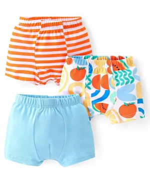 Babyhug 100% Cotton Single Jersey Knit Trunk Stripes & Fruits Print Pack of 3 - Multicolor